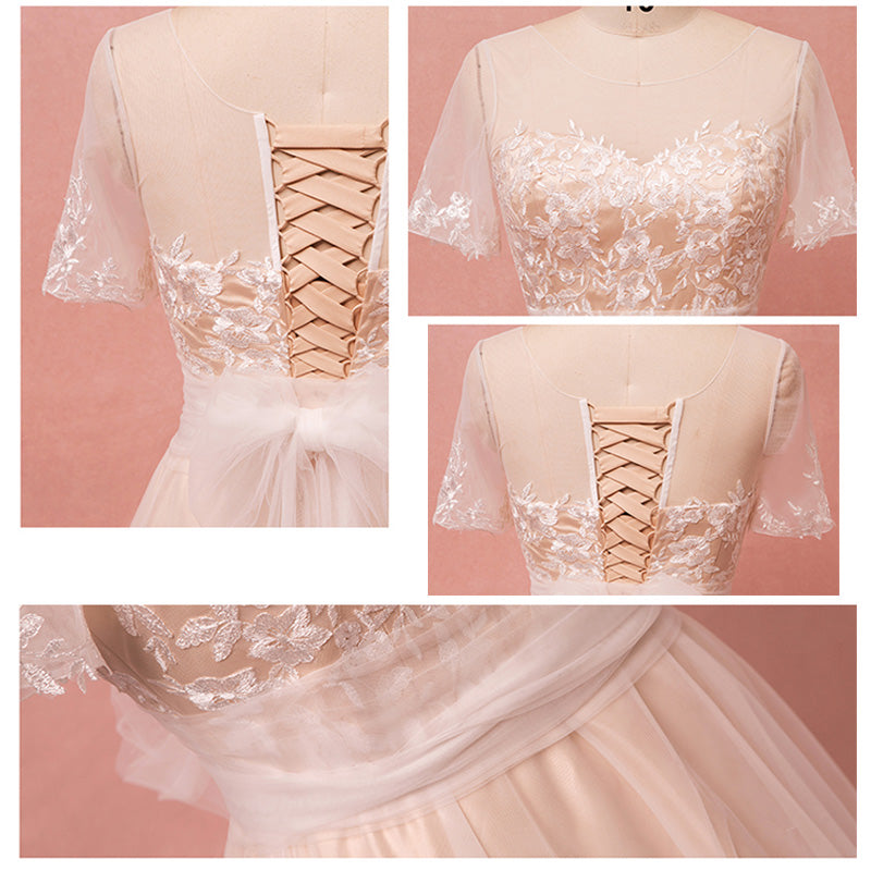 [Plus Size] Champagne Sheer Sweetheart Tulle Flowing Bridal Dresses