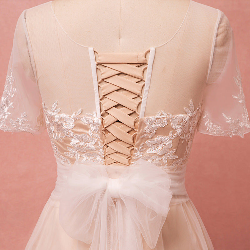 [Plus Size] Champagne Sheer Sweetheart Tulle Flowing Bridal Dresses