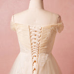 [Plus Size] Champagne Pleated Lace Wedding Dresses for Brides