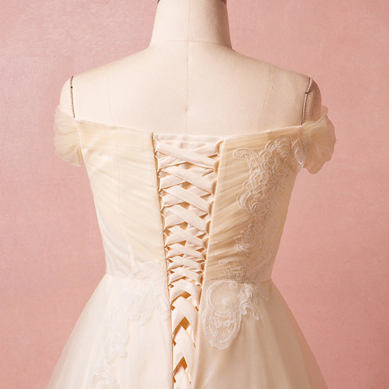 [Plus Size] Champagne Pleated Lace Wedding Dresses for Brides