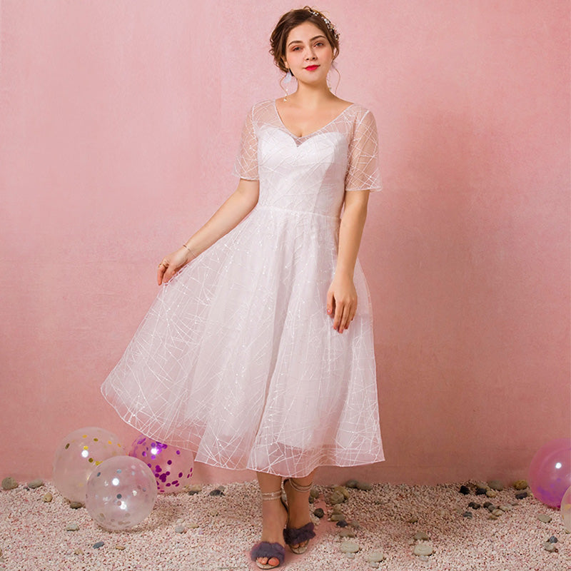 [Plus Size] Stripes Printed Destination Midi Wedding Dress