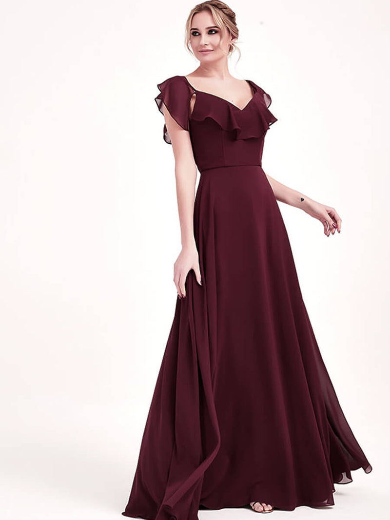 Long chiffon A-line CONVERTIBLE with hidden side pocket Bridesmaid Dress