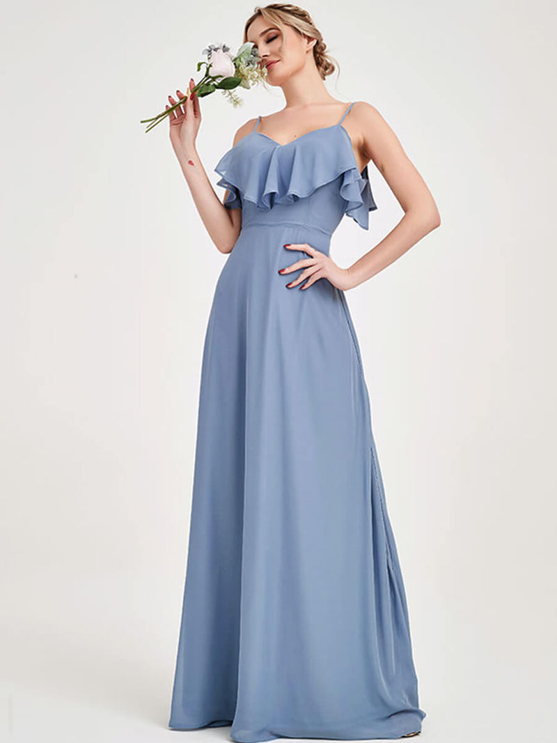 Slate Blue 1 Of 3 Convertible Ways Bridesmaid Dress ZOLA Cold-Shoulder Flounced Sleeves Chiffon A-line Gown For Bridesmaid Party NZ Bridal Slate Blue 1 Of 3 Convertible Ways Bridesmaid Dress ZOLA Cold-Shoulder Flounced Sleeves Chiffon A-line Gown For Bridesmaid Party NZ Bridal
