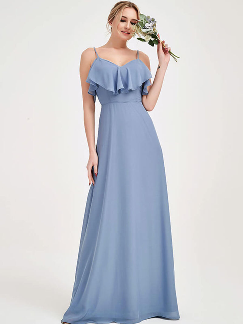 Slate Blue 1 Of 3 Convertible Ways Bridesmaid Dress ZOLA Cold-Shoulder Flounced Sleeves Chiffon A-line Gown For Bridesmaid Party Change Color From Slate Blue 1 Of 3 Convertible Ways Bridesmaid Dress ZOLA Cold-Shoulder Flounced Sleeves Chiffon A-line Gown For Bridesmaid Party Change Color From