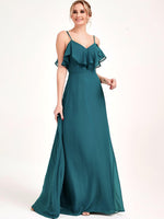 Teal 1 Of 3 Ways Chiffon Convertible Bridesmaid Maxi Gown with Sleeve