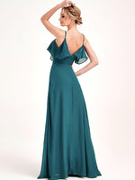 Teal 1 Of 3 Ways Chiffon Convertible Bridesmaid Maxi Gown with Sleeve