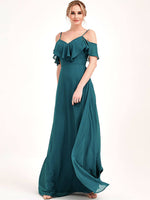 Teal 1 Of 3 Ways Chiffon Convertible Bridesmaid Maxi Gown with Sleeve