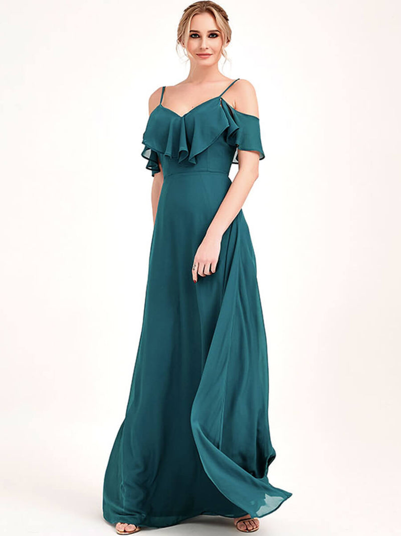 Teal 1 Of 3 Ways Chiffon Convertible Bridesmaid Maxi Gown with Sleeve