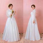 [Plus Size] Vintage Stand Collar Lace Buttons Winter Bridal Dress
