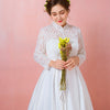 [Plus Size] Vintage Stand Collar Lace Buttons Winter Bridal Dress