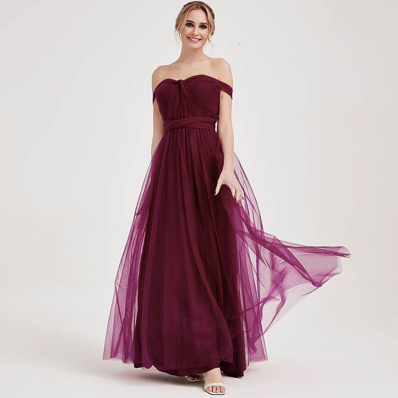 Burgundy tulle on sale bridesmaid dress