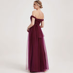  Burgundy Multi Ways Wrapping Convertible Bridesmaid Dress Strapless Sweetheart Tulle A-line Gown For Bridesmaid Party-Alice