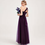 Dark Purple Multi Ways Wrapping Convertible Bridesmaid Dress Strapless Sweetheart Tulle A-line Gown For Bridesmaid Party-Alice