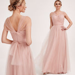 Dusty Pink Multi Ways Wrapping Convertible Bridesmaid Dress Strapless Sweetheart Tulle A-line Gown For Bridesmaid Party-Alice