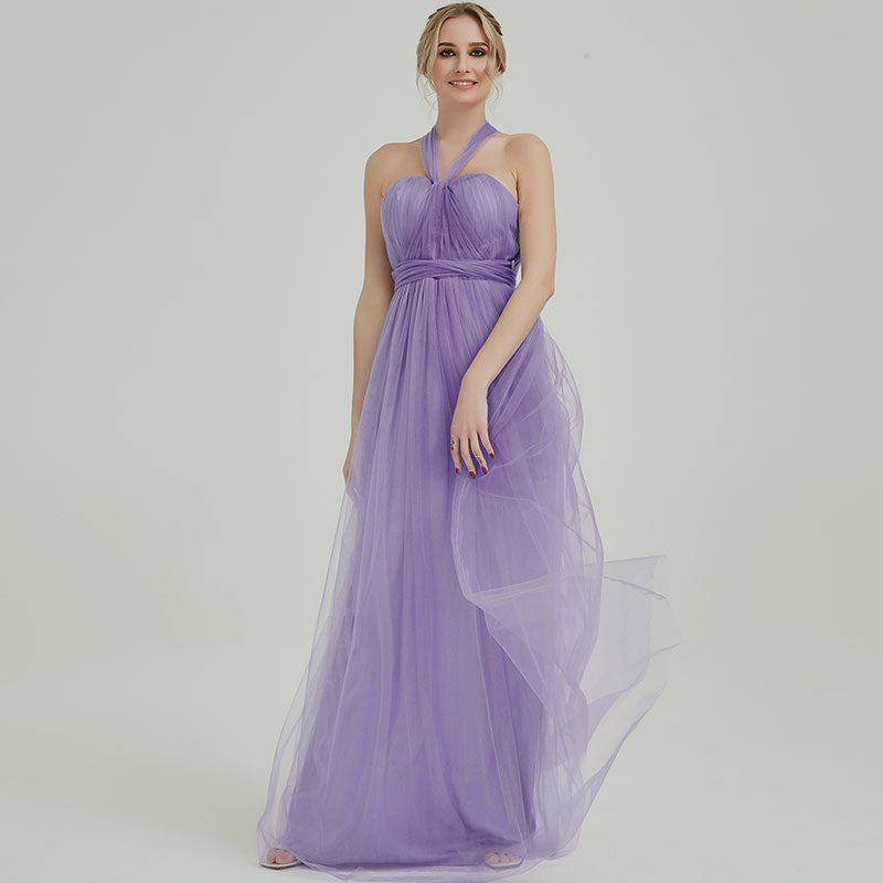 Dusty Purple  Multi Ways Wrapping Convertible Bridesmaid Dress Strapless Sweetheart Tulle A-line Gown For Bridesmaid Party-Alice