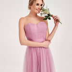 Dusty Rose Multi Ways Wrapping Convertible Bridesmaid Dress Strapless Sweetheart Tulle A-line Gown For Bridesmaid Party-Alice