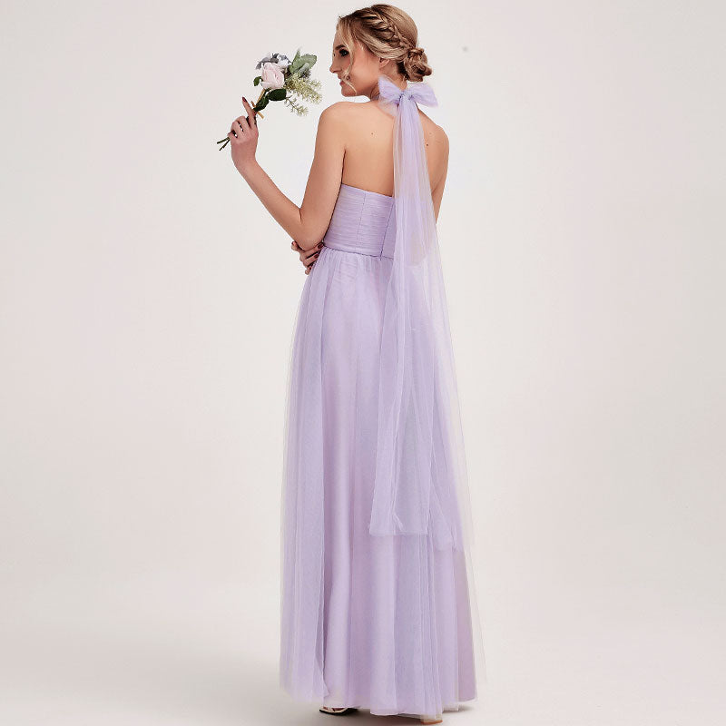 Light Dusty Purple Multi Ways Wrapping Convertible Bridesmaid Dress Strapless Sweetheart Tulle A-line Gown For Bridesmaid Party-Alice