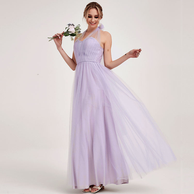 Light Dusty Purple Multi Ways Wrapping Convertible Bridesmaid Dress Strapless Sweetheart Tulle A-line Gown For Bridesmaid Party-Alice