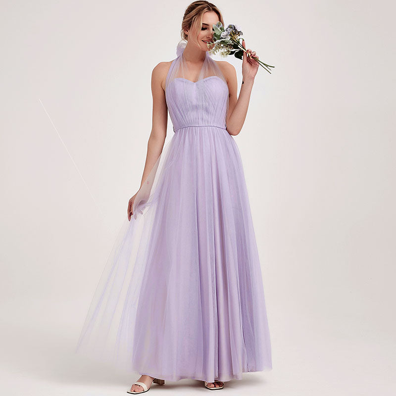 Light Dusty Purple Multi Ways Wrapping Convertible Bridesmaid Dress Strapless Sweetheart Tulle A-line Gown For Bridesmaid Party-Alice