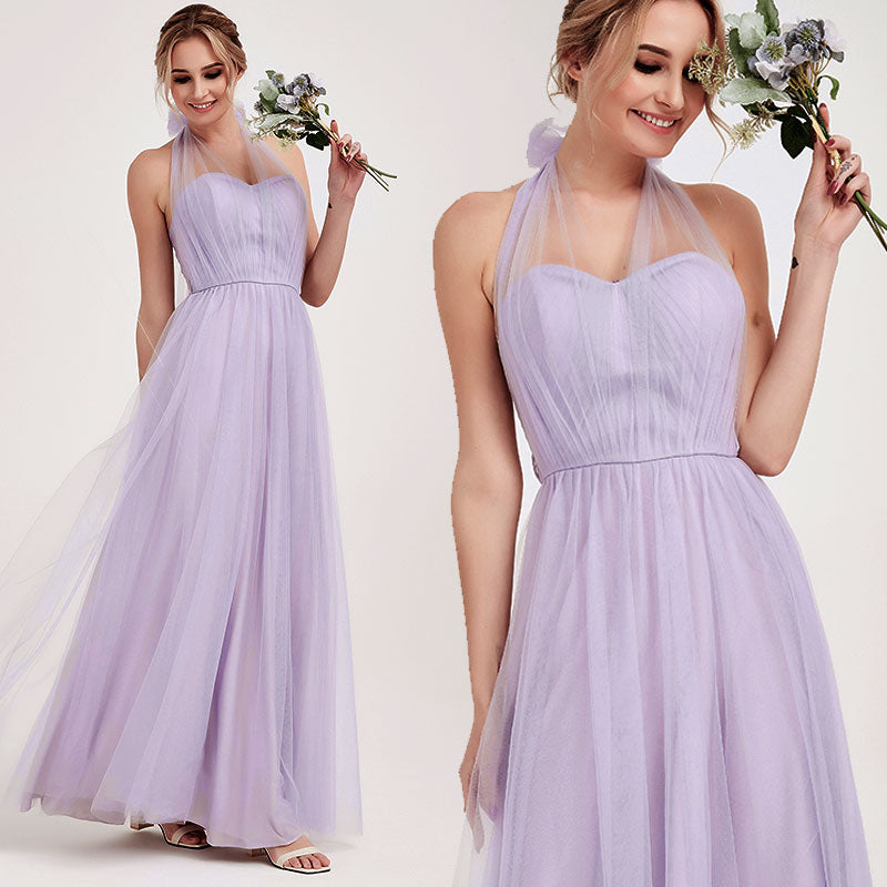 Light Dusty Purple Multi Ways Wrapping Convertible Bridesmaid Dress Strapless Sweetheart Tulle A-line Gown For Bridesmaid Party-Alice