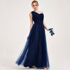 Navy Blue Multi Ways Wrapping Convertible Bridesmaid Dress Strapless Sweetheart Tulle A-line Gown For Bridesmaid Party-Alice