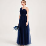 Navy Blue Multi Ways Wrapping Convertible Bridesmaid Dress Strapless Sweetheart Tulle A-line Gown For Bridesmaid Party-Alice