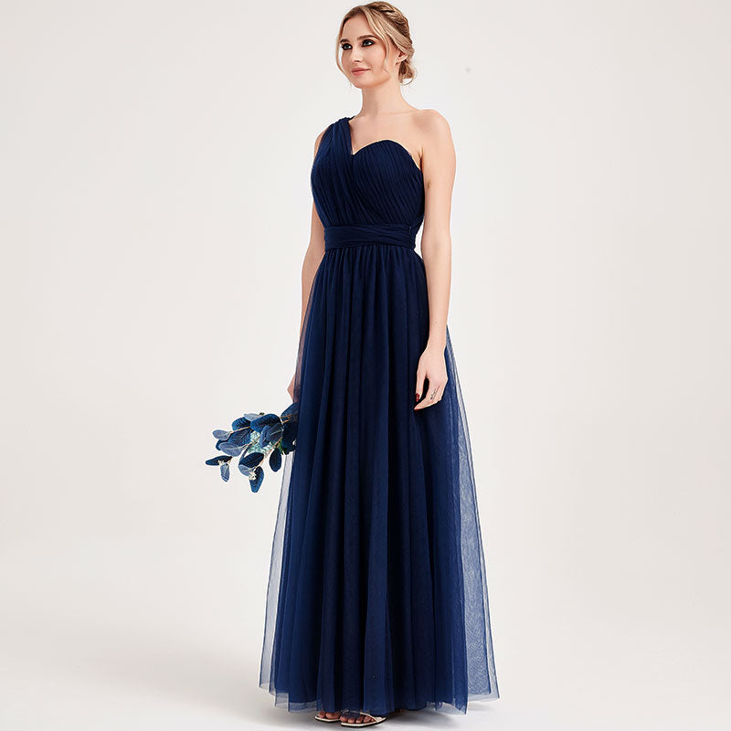 Off Shoulder Simple Satin Navy Blue Long Formal Evening Dress With Slit  Front - $164.5914 #TZ1327 - SheProm.com