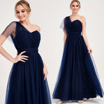 Navy Blue Multi Ways Wrapping Convertible Bridesmaid Dress Strapless Sweetheart Tulle A-line Gown For Bridesmaid Party-Alice