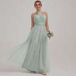 Sage Green Multi Ways Wrapping Convertible Bridesmaid Dress Strapless Sweetheart Tulle A-line Gown For Bridesmaid Party-Alice