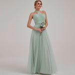Sage Green Multi Ways Wrapping Convertible Bridesmaid Dress Strapless Sweetheart Tulle A-line Gown For Bridesmaid Party-Alice