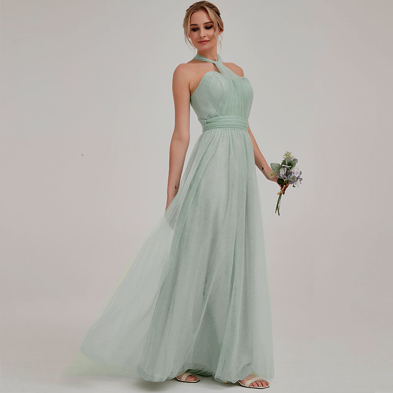 Sage Green Multi Ways Wrapping Convertible Bridesmaid Dress Strapless Sweetheart Tulle A-line Gown For Bridesmaid Party-Alice