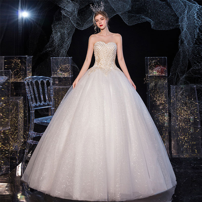 Sweetheart Beaded Tulle Overlay Bridal Gown