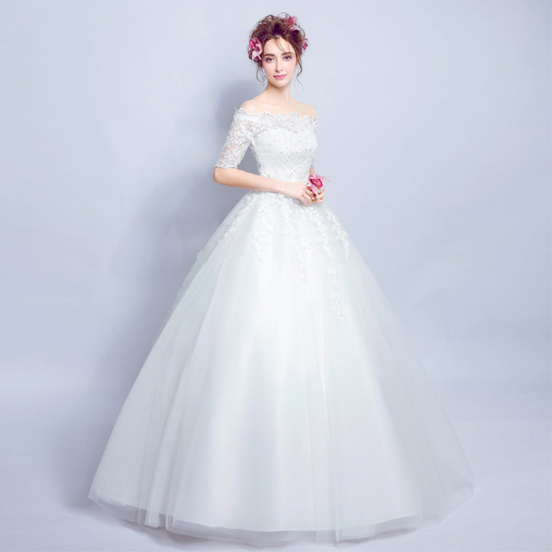 Fantastic Off the Shoulder Lace Appliqués Wedding Reception Dress