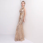 [Final Sale] Champagne Sleeveless Sequins Formal Dress/ Size L