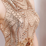 [Final Sale] Champagne Sleeveless Sequins Formal Dress/ Size L