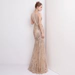 [Final Sale] Champagne Sleeveless Sequins Formal Dress/ Size L