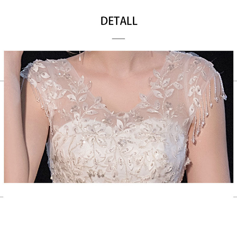 White Lace Flower V Cutting Sleeveless Wedding Gown
