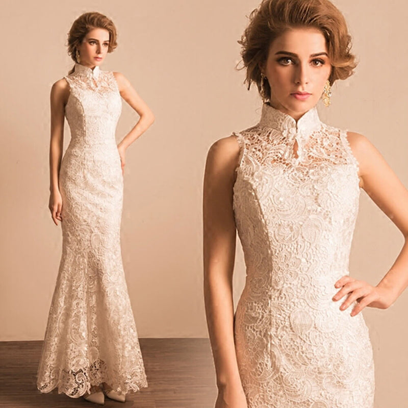 [Final Sale] US14 High Collar Mermaid Lace Wedding Dress for Brides