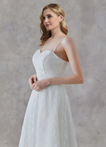 NZ Bridal A-Line Scoop Neck Tea Length Lace Wedding Bridal Gowns Simple Slim Use In Two Ways Garden Wedding Dress