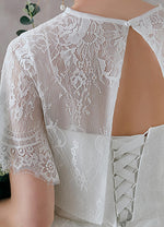 NZ Bridal A-Line Scoop Neck Tea Length Lace Wedding Bridal Gowns Simple Slim Use In Two Ways Garden Wedding Dress