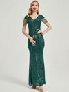 [Final Sale] Emerald Green Beading Sleeves Sequin Mermaid Formal Gown