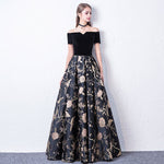 Fantastic Slash Neck Velvet Printed Prom Gala Dresses