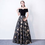 Fantastic Slash Neck Velvet Printed Prom Gala Dresses