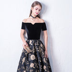 Fantastic Slash Neck Velvet Printed Prom Gala Dresses