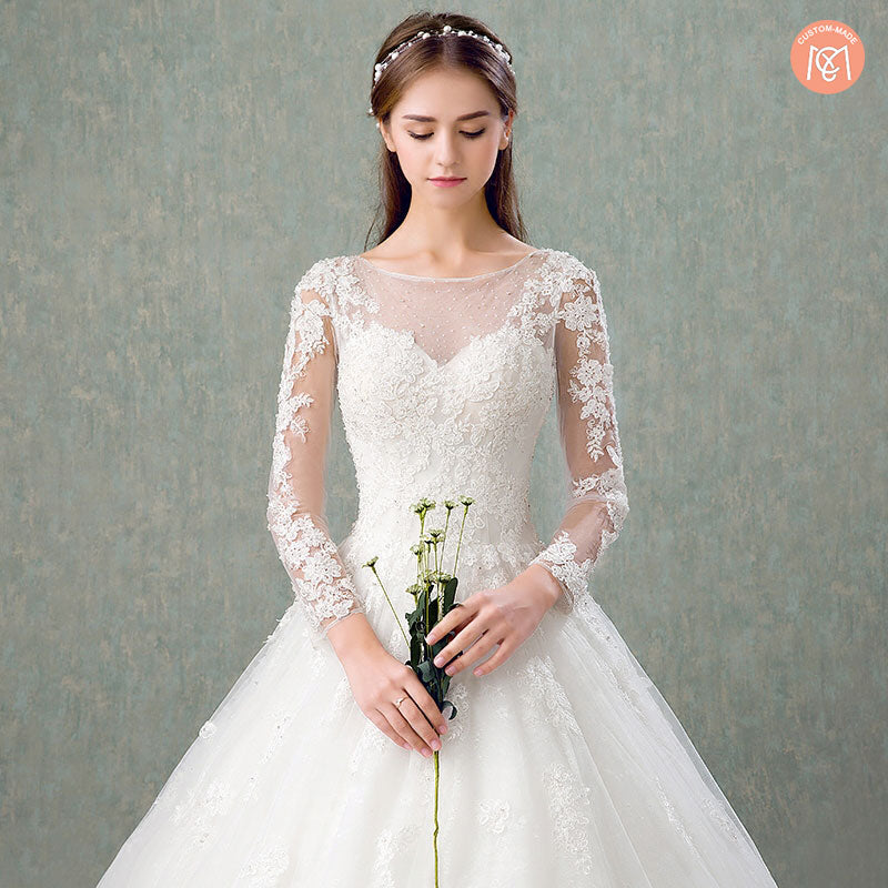 [Final Sale] Delicate Lace Tulle Cut Out Back Wedding Gown