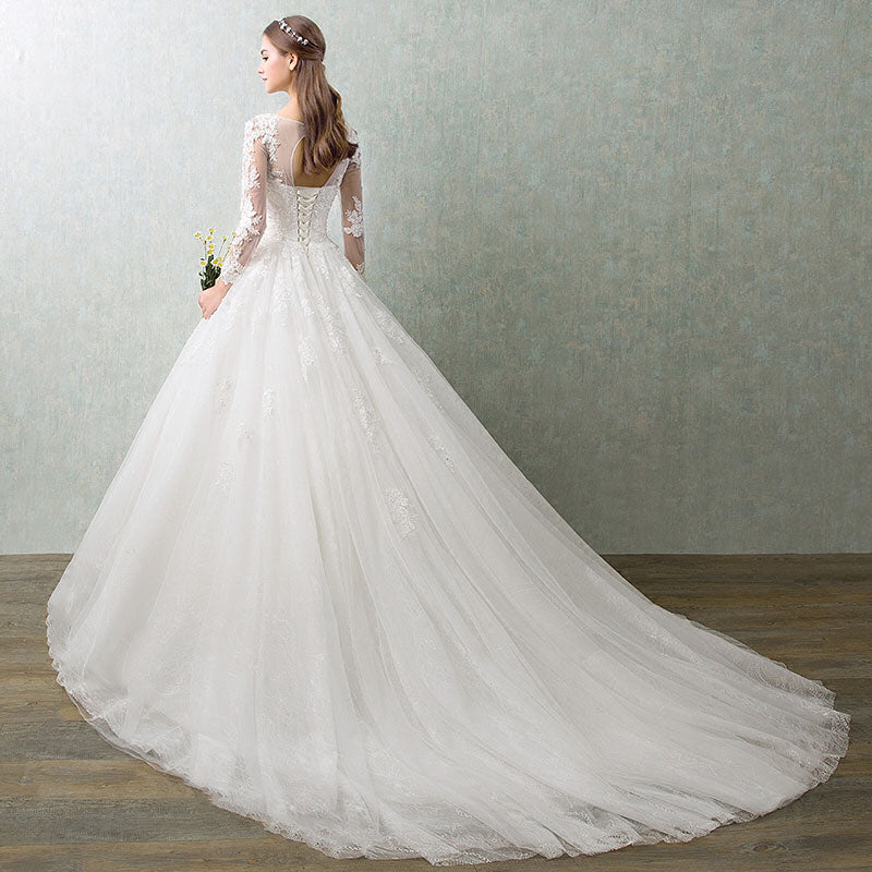 Delicate Lace Tulle Cut Out Back Wedding Gown