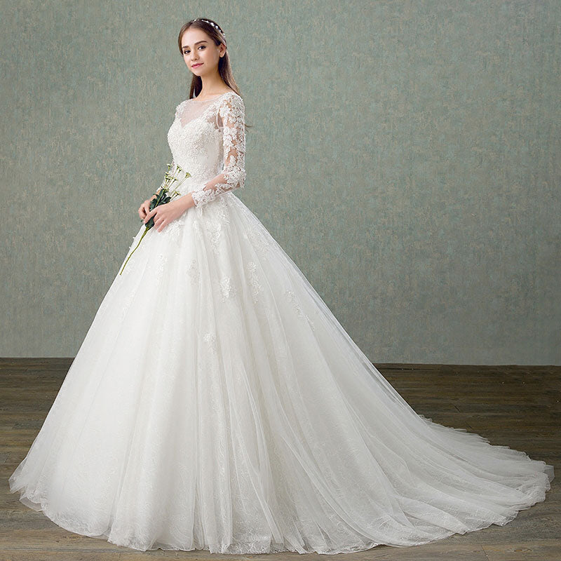 [Final Sale] Delicate Lace Tulle Cut Out Back Wedding Gown