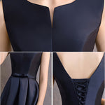 Sleeveless V Cut Satin Navy Blue Bridesmaid Dresses Mix Match Styles A Line Flared with Bow Tie Waistband- NZ Bridal