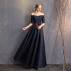 Off the Shoulder Half Sleeves Satin Navy Blue Bridesmaid Dresses Mix Match Styles A Line Flared with Bow Tie Waistband- NZ Bridal
