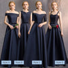 Straps Sweetheart Neckline Satin Navy Blue Bridesmaid Dresses Mix Match Styles A Line Flared with Bow Tie Waistband- NZ Bridal